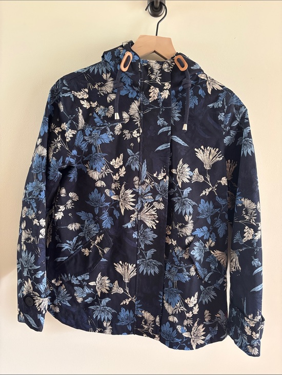 Joules Jackets & Blazers - Joules • Navy Hooded Rain Jacket with Blue & White Floral Print
